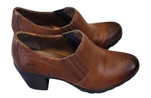 Bolo Brown Leather Slip On Clogs Womens 9.5 Block Heel Mules Shoes J00706